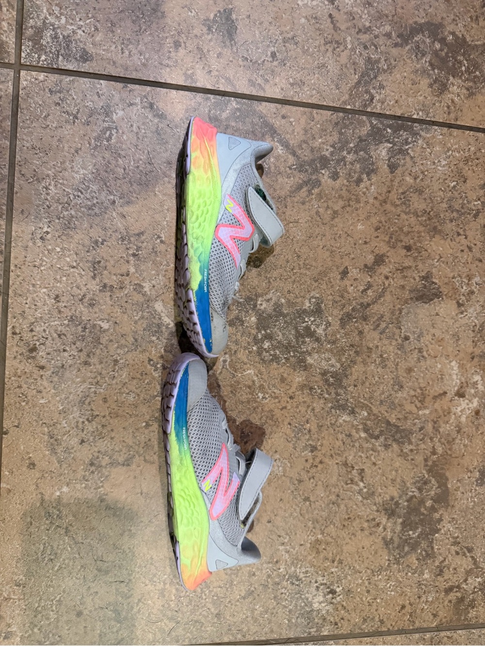 New Balance Gray Sneakers with Rainbow Gradient Sole